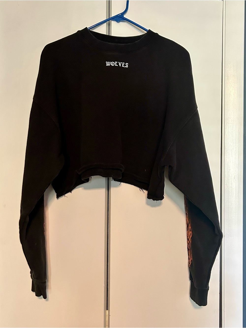Darc Sport Wolves Club Orange Flame Sleeve Cropped Sweatshirt